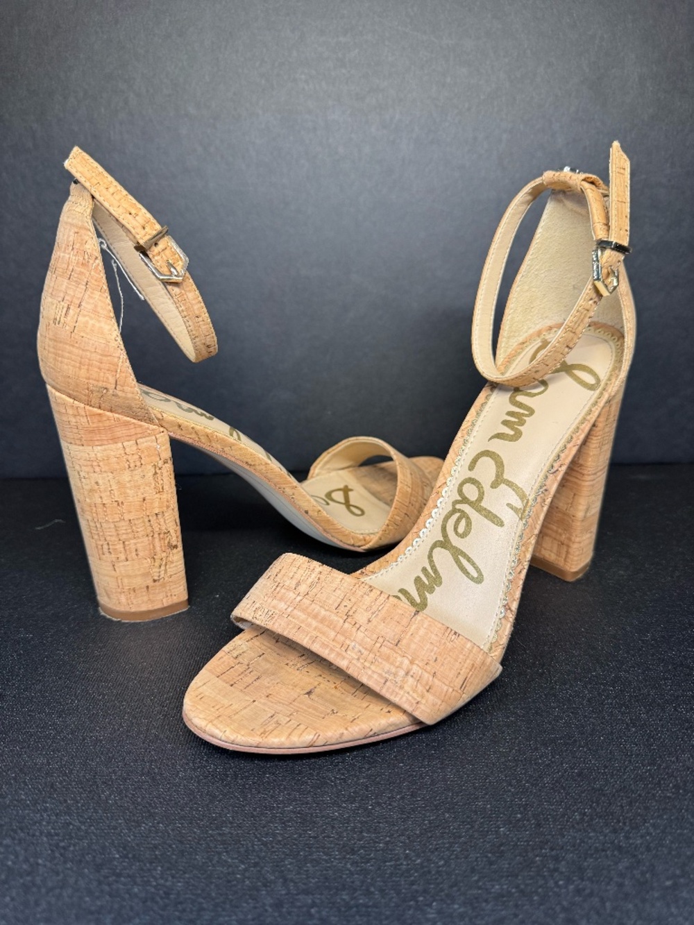 Sam Edelman Yaro Cork Block Heel Ankle Strap Sandals Size 8.5M